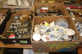 Three boxes of miscellaneous, silver plate etc.