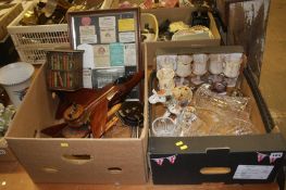 Two boxes to include tin in the shape of a bookcase etc.