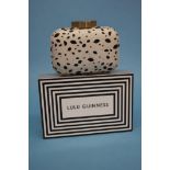 Black and White leather 'Flossie' clutch bag from Lulu Guinness, with dust bag and box