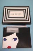 Medium Lulu 'Doll Face Grace' black and chalk bag from Lulu Guinness, with box