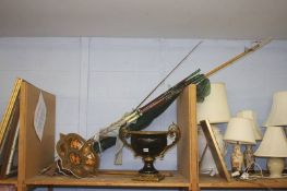Fishing rods and two reproduction tazas