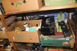 Shelf of assorted, including three ring decanters