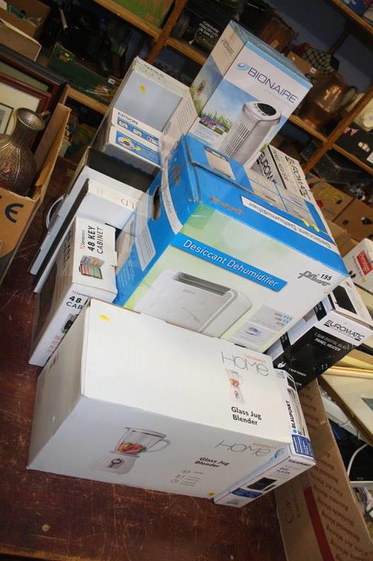 Quantity of boxed, as new items, including blender, heater etc.