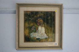 Oil printing, Child in a Meadow