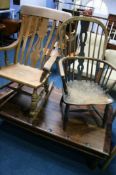 A Windsor chair, a rocking chair and a large coffee table