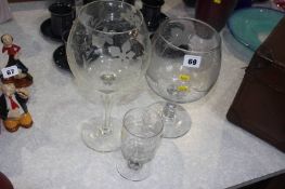 Three engraved Victorian glasses