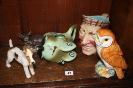 Beswick owl, Toby jug etc.