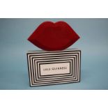 Red perspex ‘Stacked Lips’ clutch bag from Lulu Guinness, with dust bag and box