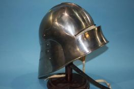 Three replica medieval metal helmets