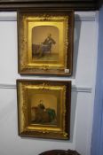 A pair of portraits, set in ornate gilt frames, (within an outer frame), 45cm x 40cm (overall size)