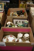 Three boxes miscellaneous, character jugs, Royal Albert Old Country Roses etc.