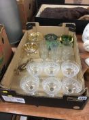 A box of assorted glassware, champagne set etc.