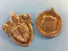 A 9ct gold fob, The Northern Football League, R Watson, Bishop Auckland FC, 1900-1 and one other,