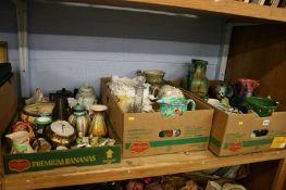 Three boxes of miscellaneous, Crown Devon pottery etc.