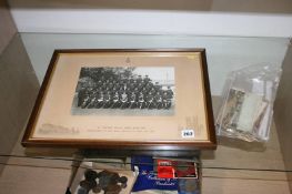 A framed picture of 'D BTY', Royal Horse Artillery and postcards