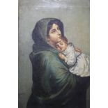 Maresca, oil on canvas, signed, 'Young woman with child', 37cm x 25cm