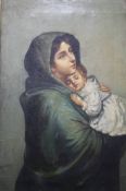 Maresca, oil on canvas, signed, 'Young woman with child', 37cm x 25cm