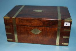 A walnut campaign style box, 40cm wide