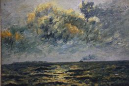 R. Sutherland, oil on board, signed, 'Seascape', 17cm x 22cm