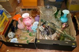 Two boxes of glassware, art glass etc.