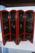 An Oriental lacquered four fold screen