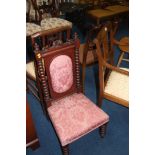 A barley twist bedroom chair and three Edwardian chairs