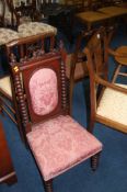 A barley twist bedroom chair and three Edwardian chairs