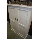 A painted Victorian pine church cupboard, 97cm width, 37cm deep, 137cm height