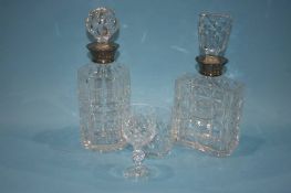 Two silver mounted decanters and a quantity of glassware