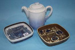 A Bing and Grondhal teapot and two Royal Copenhagen dishes