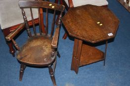 Childs chair and an octagonal occasional table