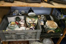 A shelf of miscellaneous, china, glass etc.