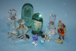 A Hartley Wood glass dump, a celluloid glass dump, various scent bottles etc.