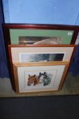 Two horse racing prints and one other