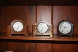 A chinoiserie mantle clock and two others