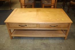 Pale oak coffee table with two drawers