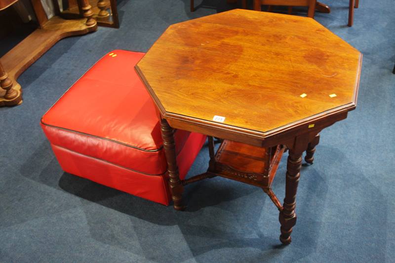Red footstool and an octagonal table - Image 2 of 2