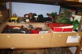 Three boxes, including Christmas decorations