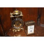 Reproduction Sewill skeleton clock and a carriage clock