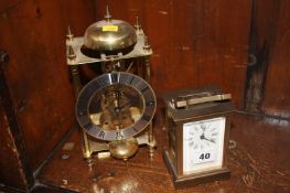 Reproduction Sewill skeleton clock and a carriage clock