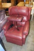 Burgundy recliner and stool