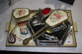 Petit point dressing table set etc.