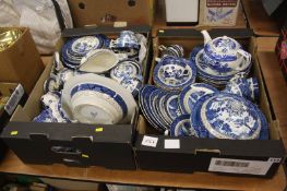 Two boxes of blue and white china