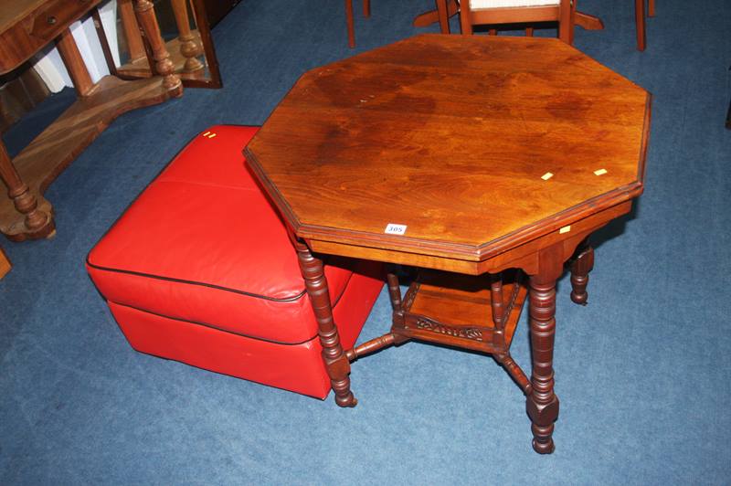 Red footstool and an octagonal table