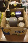Box of assorted including miners lamp etc.