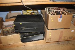 Quantity of LPs and a gramophone
