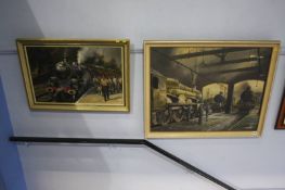 Thorn, oil on canvas, signed, date **82 and **80,'Railway yard' and 'Platform' (2), 60 x 75cm and 39