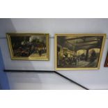 Thorn, oil on canvas, signed, date **82 and **80,'Railway yard' and 'Platform' (2), 60 x 75cm and 39