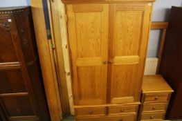 Pine bed ends, wardrobe and bedside cabinet
