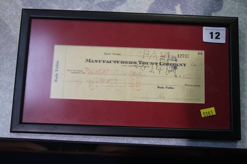 A signed cheque from Rudy Vallee